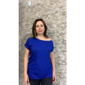 Tek Omuz Dekolteli Kayık Yaka Viskon Merserize Kumaş Siyah T-Shirt