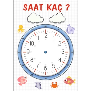 Yaz Sil Saat Kaç Materyali  Çocuk Saat Öğrenme A4 Pvc Kaplı