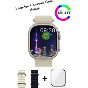 Hk8 Pro Max Bluetooth Akıllı Saat Gerçeğe En Yakın Md, Pusula Aktif, Çift Kordon, Koruma Camı Hediye