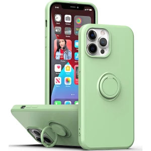 iPhone 13 Için Ince Silikon Yüzük Stand Telefon Kılıfı - Turkuaz (Yurt Dışından)