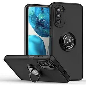 Motorola Moto G52 Için Yüzük Stand Mat Sert Silikon Telefon Kılıfı - Siyah (Yurt Dışından)