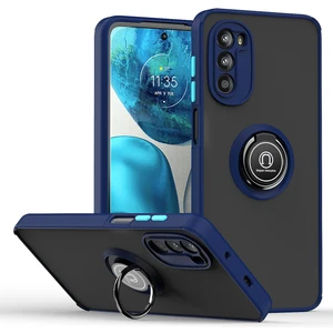Motorola Moto G52 Için Yüzük Stand Mat Sert Silikon Telefon Kılıfı - Mavi (Yurt Dışından)
