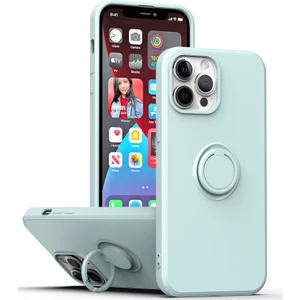 iPhone 13 Için Ince Silikon Yüzük Stand Telefon Kılıfı - Açık Yeşil (Yurt Dışından)