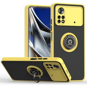 Xiaomi Poco M4 Pro 4g Için Yüzük Stand Mat Sert Silikon Telefon Kılıfı - Sarı (Yurt Dışından)