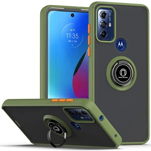 Motorola Moto G Play 2023 Için Yüzük Stand Mat Sert Silikon Telefon Kılıfı - Yeşil (Yurt Dışından)