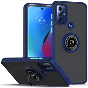 Motorola Moto G Play 2023 Için Yüzük Stand Mat Sert Silikon Telefon Kılıfı - Mavi (Yurt Dışından)