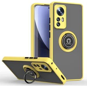 Xiaomi 12 / Xiaomi 12X Için Yüzük Stand Mat Sert Silikon Telefon Kılıfı - Sarı (Yurt Dışından)