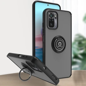 Xiaomi Redmi Note 10 4g / Note 10S Için Yüzük Stand Mat Sert Silikon Telefon Kılıfı - Siyah (Yurt Dışından)