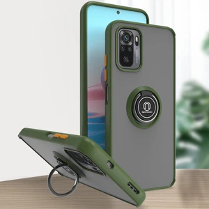 Xiaomi Redmi Note 10 4g / Note 10S Için Yüzük Stand Mat Sert Silikon Telefon Kılıfı - Yeşil (Yurt Dışından)