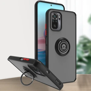 Xiaomi Redmi Note 10 4g / Note 10S Için Yüzük Stand Mat Sert Silikon Telefon Kılıfı - Siyah/kırmızı (Yurt Dışından)