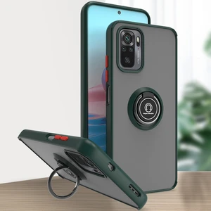 Xiaomi Redmi Note 10 4g / Note 10S Için Yüzük Stand Mat Sert Silikon Telefon Kılıfı - Koyu Yeşil (Yurt Dışından)