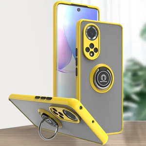 Huawei Nova 9 Için Yüzük Stand Mat Sert Silikon Telefon Kılıfı - Sarı (Yurt Dışından)