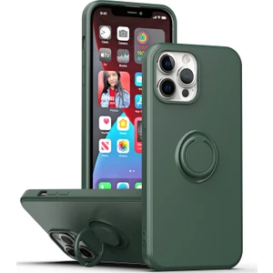 iPhone 13 Için Ince Silikon Yüzük Stand Telefon Kılıfı - Yeşil (Yurt Dışından)