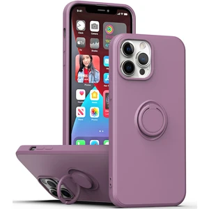 iPhone 13 Için Ince Silikon Yüzük Stand Telefon Kılıfı - Mor (Yurt Dışından)