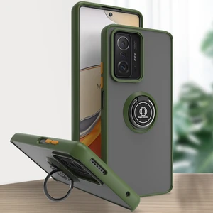 Xiaomi 11T / 11T Pro Için Yüzük Stand Mat Sert Silikon Telefon Kılıfı - Yeşil (Yurt Dışından)
