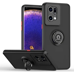 Oppo Find X5 Pro Için Yüzük Stand Mat Sert Silikon Telefon Kılıfı - Siyah/kırmızı (Yurt Dışından)