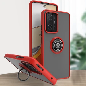 Xiaomi 11T / 11T Pro Için Yüzük Stand Mat Sert Silikon Telefon Kılıfı - Kırmızı (Yurt Dışından)
