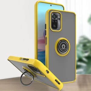 Xiaomi Redmi Note 10 4g / Note 10S Için Yüzük Stand Mat Sert Silikon Telefon Kılıfı - Sarı (Yurt Dışından)