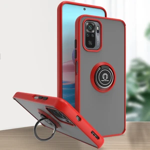 Xiaomi Redmi Note 10 4g / Note 10S Için Yüzük Stand Mat Sert Silikon Telefon Kılıfı - Kırmızı (Yurt Dışından)