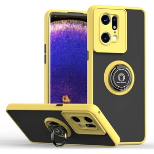 Oppo Find X5 Pro Için Yüzük Stand Mat Sert Silikon Telefon Kılıfı - Sarı (Yurt Dışından)
