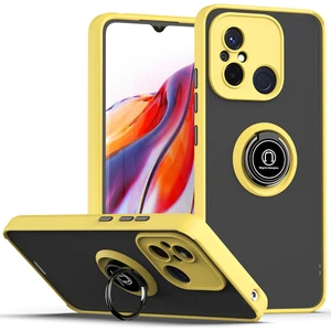 Xiaomi Redmi 12C Için Yüzük Stand Mat Sert Silikon Telefon Kılıfı - Sarı (Yurt Dışından)
