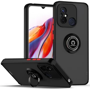 Xiaomi Redmi 12C Için Yüzük Stand Mat Sert Silikon Telefon Kılıfı - Siyah/kırmızı (Yurt Dışından)
