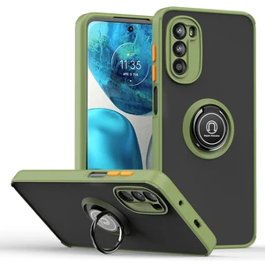 Motorola Moto G52 Için Yüzük Stand Mat Sert Silikon Telefon Kılıfı - Yeşil (Yurt Dışından)