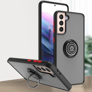 Samsung Galaxy S21 Plus 5g Için Yüzük Stand Mat Sert Silikon Telefon Kılıfı - Siyah/kırmızı (Yurt Dışından)