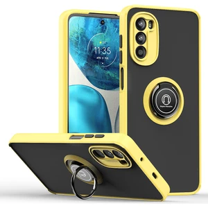 Motorola Moto G52 Için Yüzük Stand Mat Sert Silikon Telefon Kılıfı - Sarı (Yurt Dışından)
