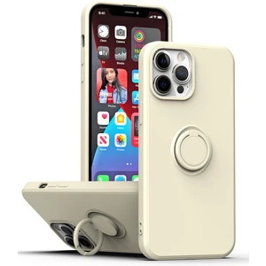 iPhone 13 Için Ince Silikon Yüzük Stand Telefon Kılıfı - Beyaz (Yurt Dışından)