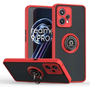 Oppo Realme 9 Pro Için Yüzük Stand Mat Sert Silikon Telefon Kılıfı - Kırmızı (Yurt Dışından)