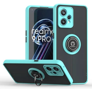 Oppo Realme 9 Pro Için Yüzük Stand Mat Sert Silikon Telefon Kılıfı - Açık Mavi (Yurt Dışından)