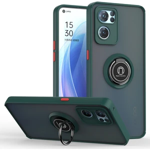 Oppo Reno7 5g Için Yüzük Stand Mat Sert Silikon Telefon Kılıfı - Koyu Yeşil (Yurt Dışından)