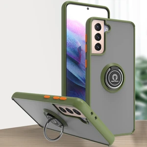 Samsung Galaxy S21 Plus 5g Için Yüzük Stand Mat Sert Silikon Telefon Kılıfı - Yeşil (Yurt Dışından)