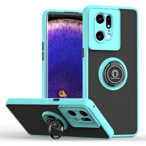Oppo Find X5 Pro Için Yüzük Stand Mat Sert Silikon Telefon Kılıfı - Açık Mavi (Yurt Dışından)