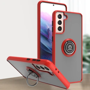 Samsung Galaxy S21 Plus 5g Için Yüzük Stand Mat Sert Silikon Telefon Kılıfı - Kırmızı (Yurt Dışından)