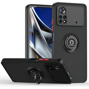 Xiaomi Poco M4 Pro 4g Için Yüzük Stand Mat Sert Silikon Telefon Kılıfı - Siyah/kırmızı (Yurt Dışından)