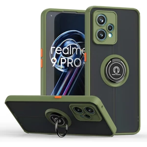 Oppo Realme 9 Pro Için Yüzük Stand Mat Sert Silikon Telefon Kılıfı - Yeşil (Yurt Dışından)