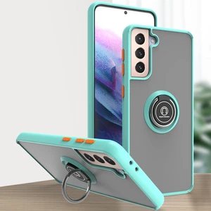 Samsung Galaxy S21 Plus 5g Için Yüzük Stand Mat Sert Silikon Telefon Kılıfı - Açık Mavi (Yurt Dışından)