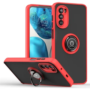 Motorola Moto G52 Için Yüzük Stand Mat Sert Silikon Telefon Kılıfı - Kırmızı (Yurt Dışından)