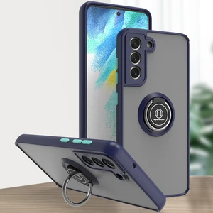 Samsung Galaxy S21 Fe 5g Için Yüzük Stand Mat Sert Silikon Telefon Kılıfı - Mavi (Yurt Dışından)