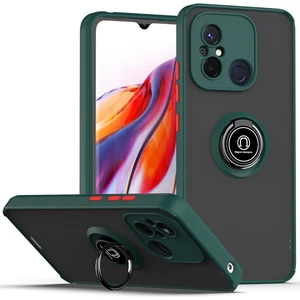 Xiaomi Redmi 12C Için Yüzük Stand Mat Sert Silikon Telefon Kılıfı - Koyu Yeşil (Yurt Dışından)