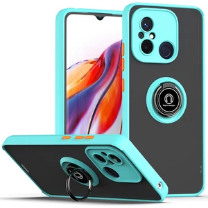 Xiaomi Redmi 12C Için Yüzük Stand Mat Sert Silikon Telefon Kılıfı - Açık Mavi (Yurt Dışından)