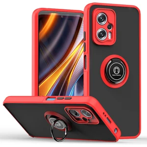 Xiaomi Poco X4 Gt/redmi K50 Gaming Için Yüzük Stand Mat Sert Silikon Telefon Kılıfı - Kırmızı (Yurt Dışından)