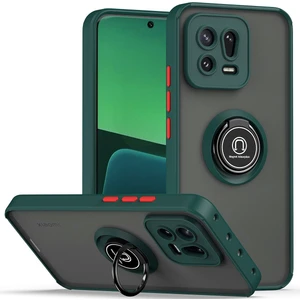 Xiaomi 13 Pro Için Yüzük Stand Mat Sert Silikon Telefon Kılıfı - Koyu Yeşil (Yurt Dışından)