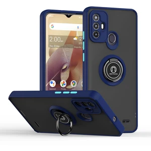 Zte Blade A52 Için Yüzük Stand Mat Sert Silikon Telefon Kılıfı - Mavi (Yurt Dışından)
