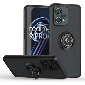 Oppo Realme 9 Pro Için Yüzük Stand Mat Sert Silikon Telefon Kılıfı - Siyah (Yurt Dışından)