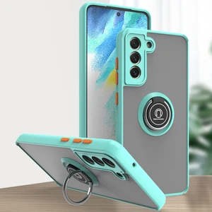 Samsung Galaxy S21 Fe 5g Için Yüzük Stand Mat Sert Silikon Telefon Kılıfı - Açık Mavi (Yurt Dışından)