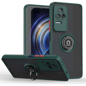 Xiaomi Redmi K50 / K50 Pro Için Yüzük Stand Mat Sert Silikon Telefon Kılıfı - Koyu Yeşil (Yurt Dışından)