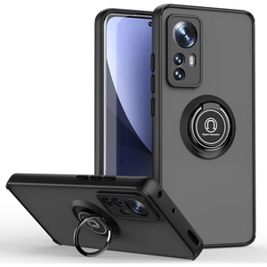 Xiaomi 12 / Xiaomi 12X Için Yüzük Stand Mat Sert Silikon Telefon Kılıfı - Siyah (Yurt Dışından)
